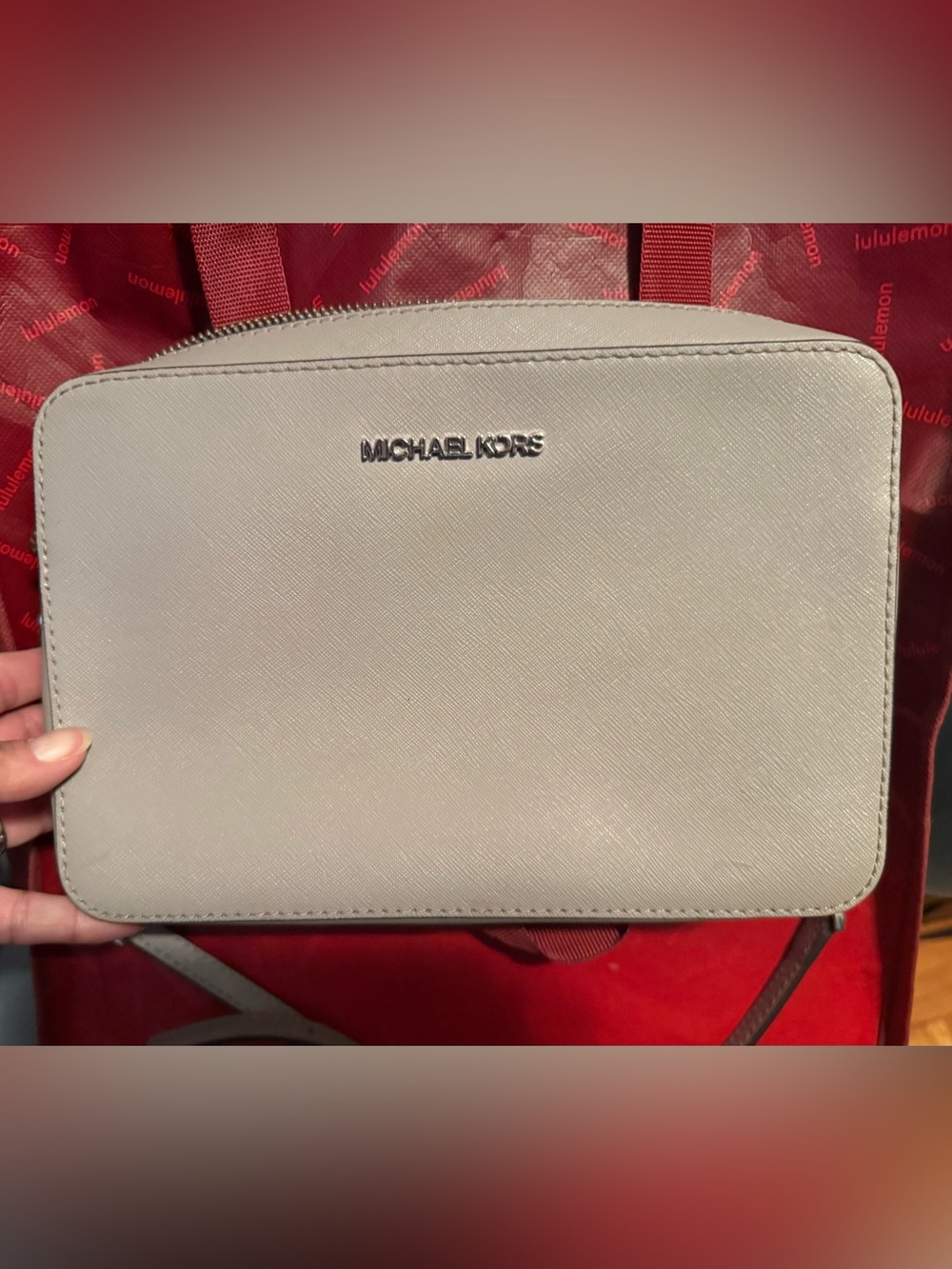 Michael Kors Beige Cream Saffiano Leather Satchel with Silver Logo